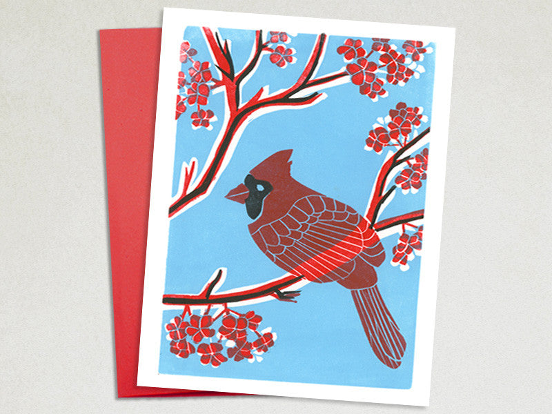 Christmas Card- Cardinal - Handmade Cards - Linocut