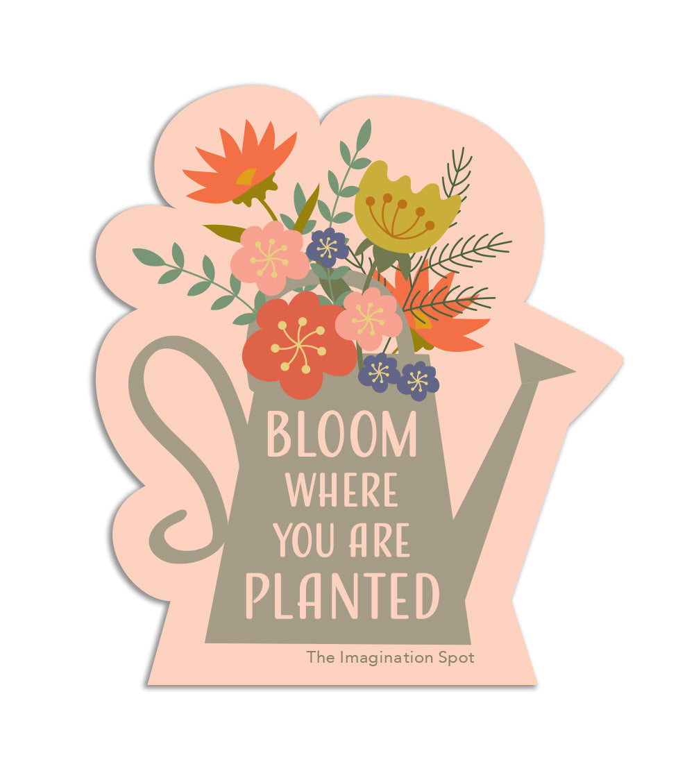 Vinyl Stickers - Bloom Where You Are Planted - watering can and flowers sticker