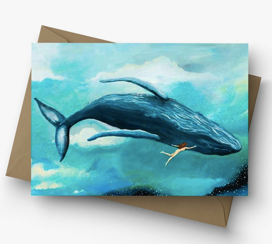 Flying Whale - Blank Greeting Card