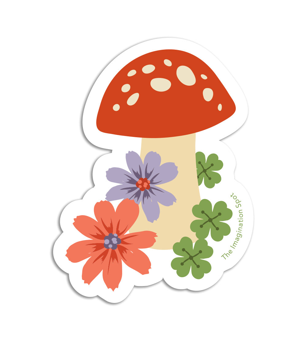 Vinyl Stickers - Mushroom - with flowers and four leaf clovers