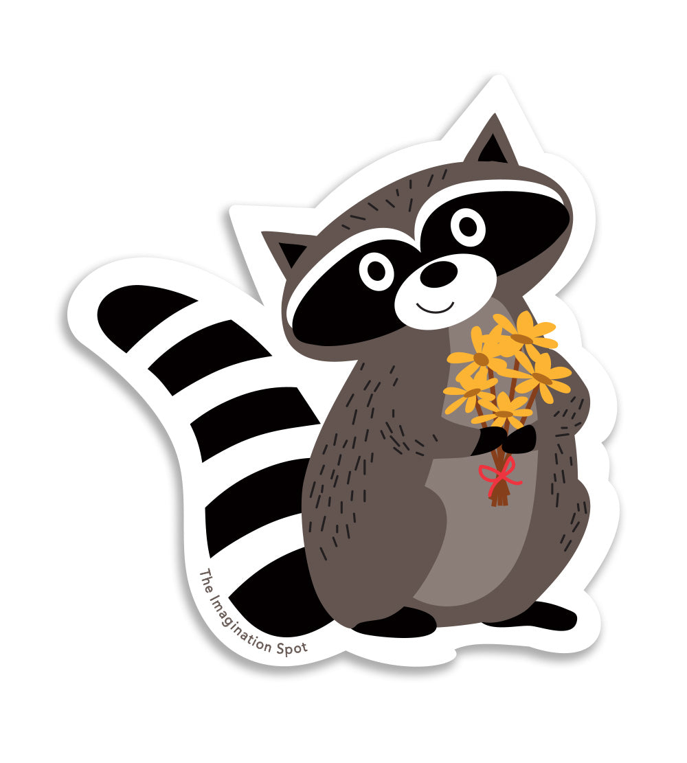 Vinyl Stickers - Racoon - racoon with bouquet of flowers