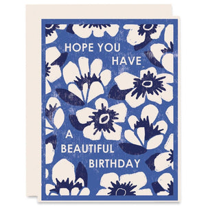 Blue Floral Garden - Birthday Card