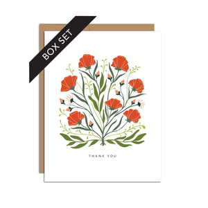 Thank You Poppies Wildflowers Cards Box Set of 8 - Note Card Set