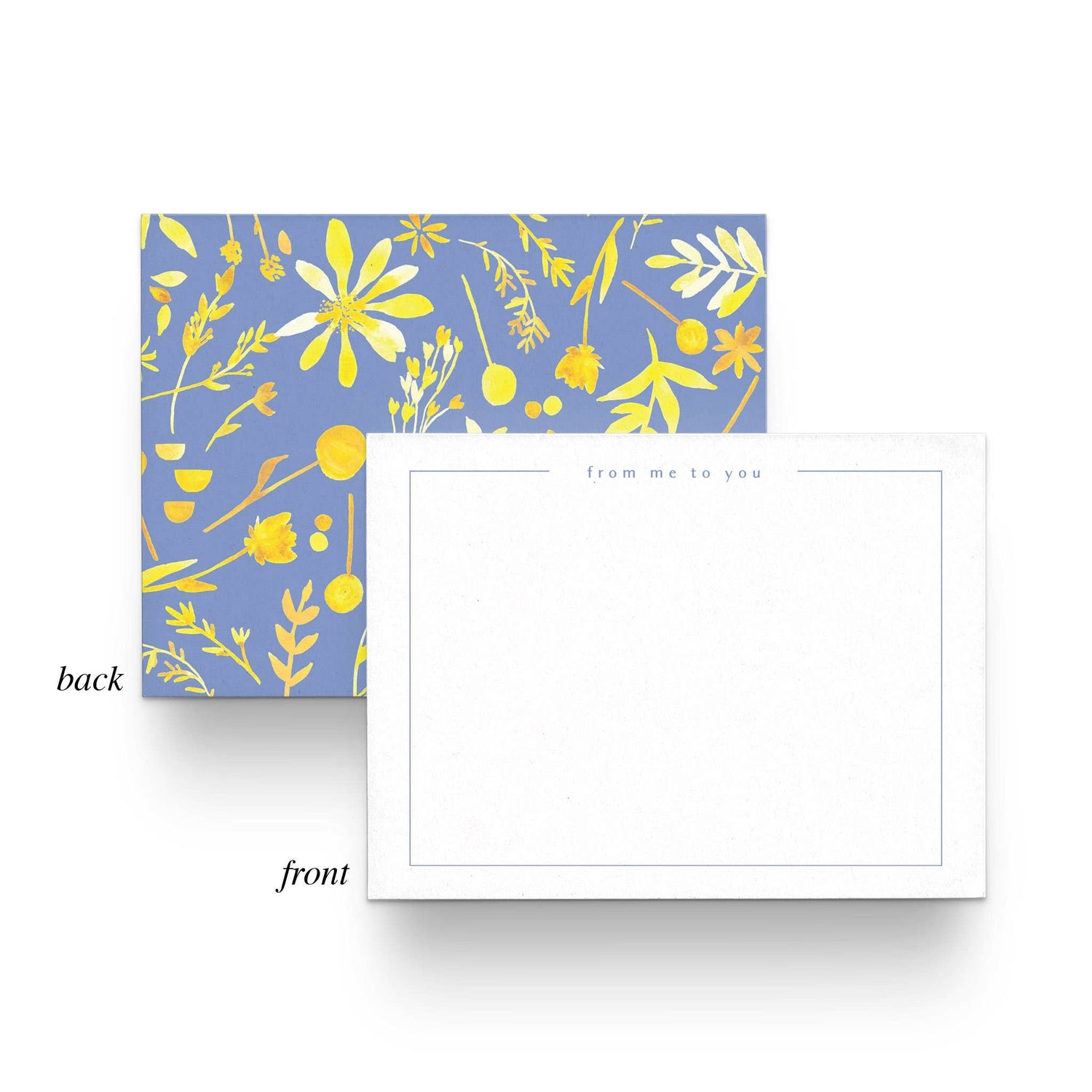 Flat Notecards set - Yellow and Blue Floral Watercolor