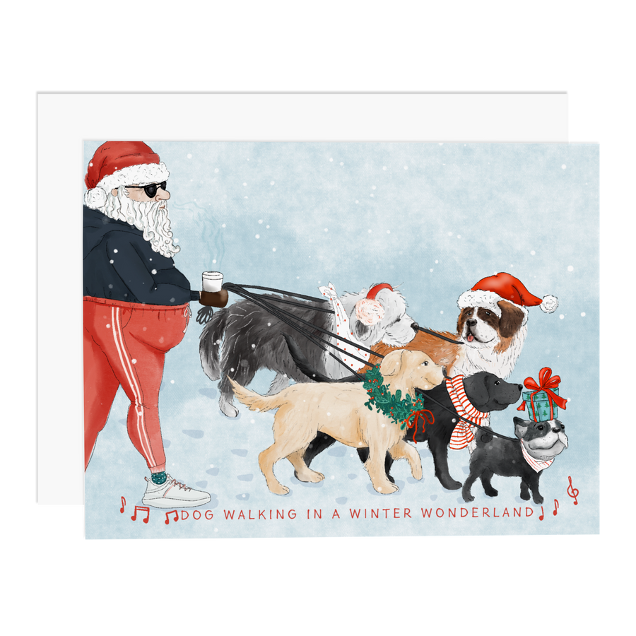 Dog Walking in a Winter Wonderland - Holiday Card
