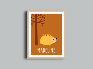Personalized Art Print - Hedgehog - Nursery Wall Art