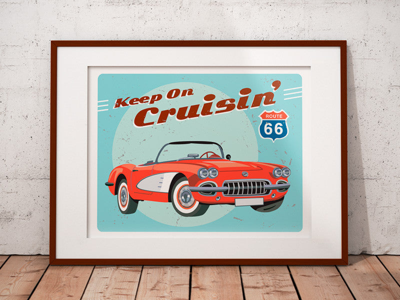 Personalized car print - Classic Car Home Decor - Red Corvette
