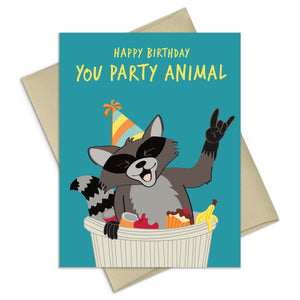 Birthday Card - Party Animal Raccoon
