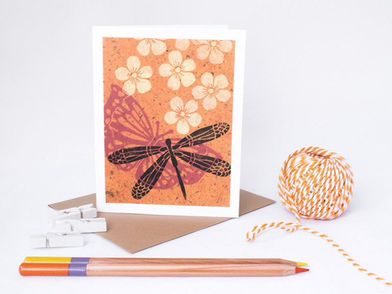 Dragonfly Note Card Set - Linocut - Handmade Cards - The Imagination Spot - 1