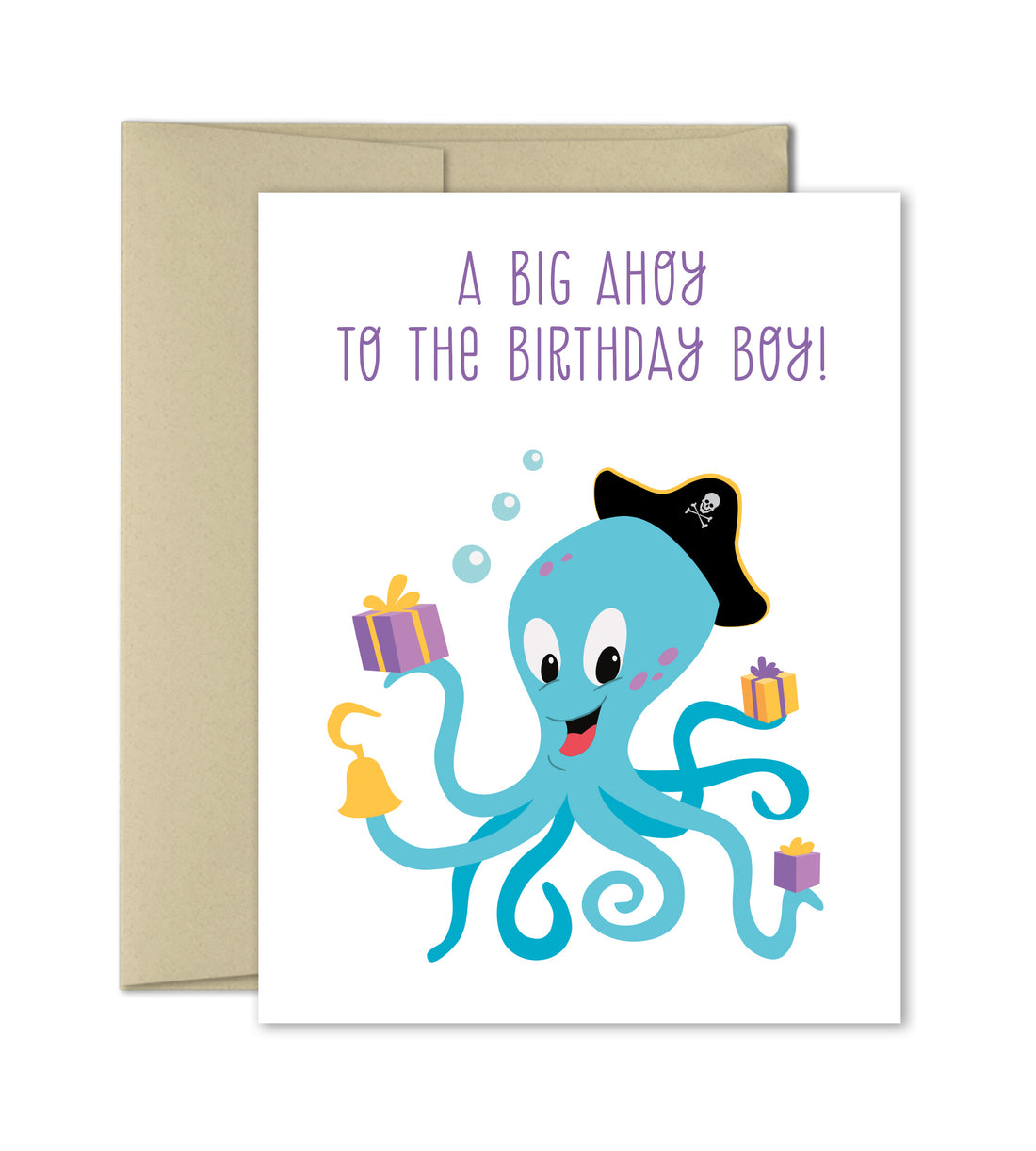 Birthday Card for Boy - Ahoy Birthday Boy - Octopus