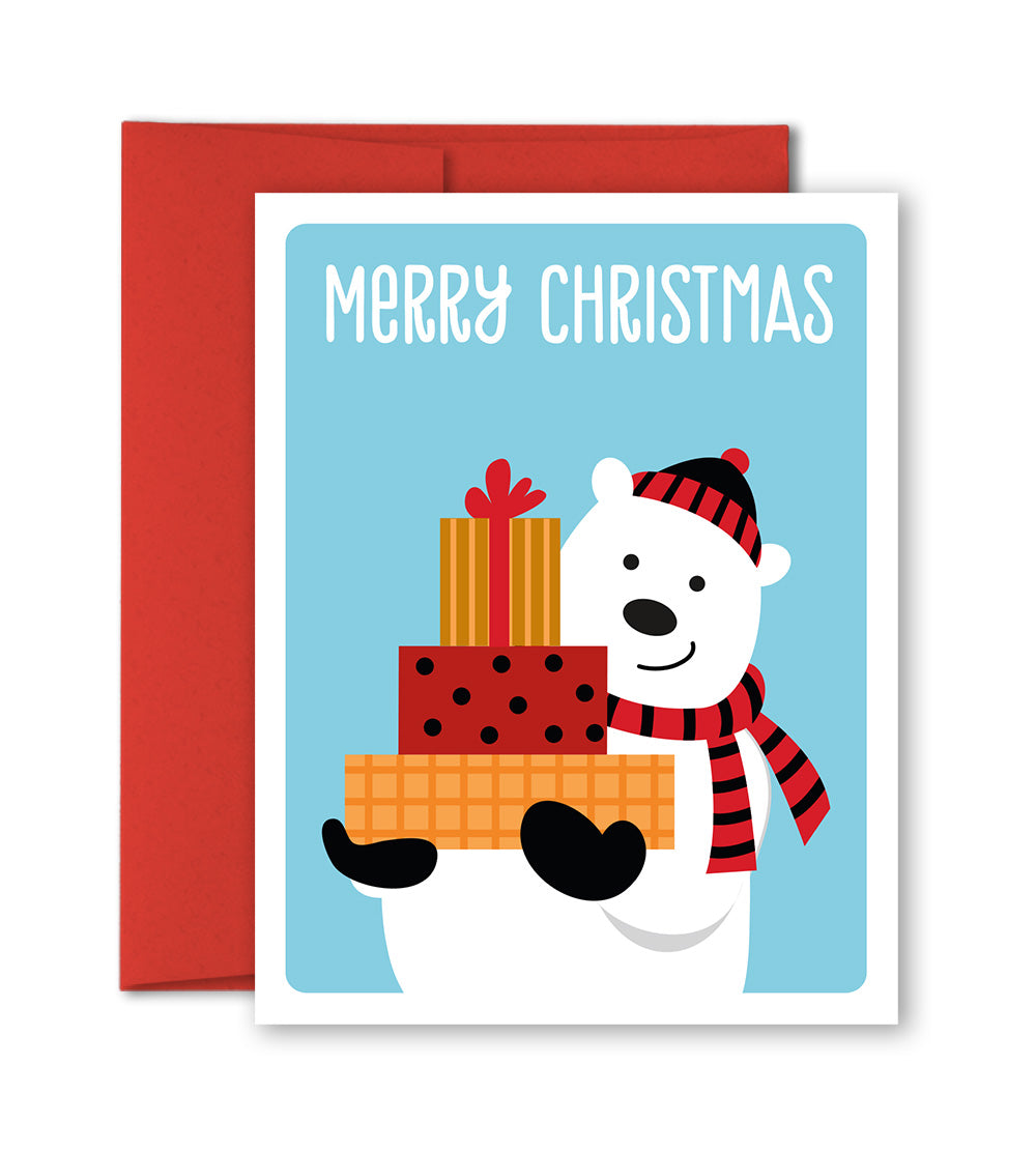Holiday Card - Polar bear with Christmas presents - The Imagination Spot