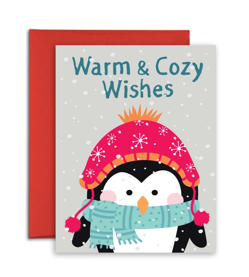 Christmas Card - Penguin Warm &amp; Cozy Wishes