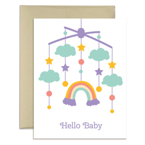 New Baby Card - Hello Baby - Baby Mobile Congratulations Card