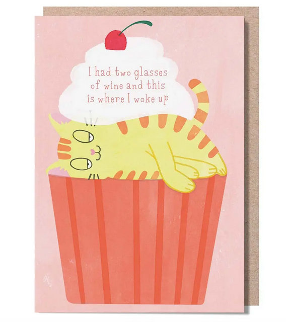 Funny Birthday Card - Cat and Wine