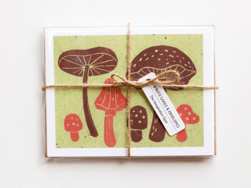 Mushrooms Note Card Set - Linocut - Handmade Cards - The Imagination Spot - 1