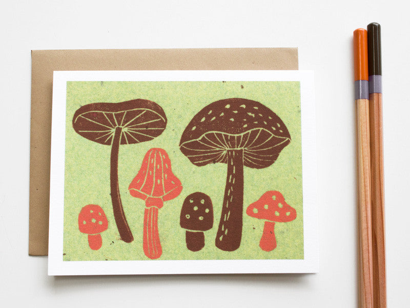 Mushrooms Note Card Set - Linocut - Handmade Cards - The Imagination Spot - 2