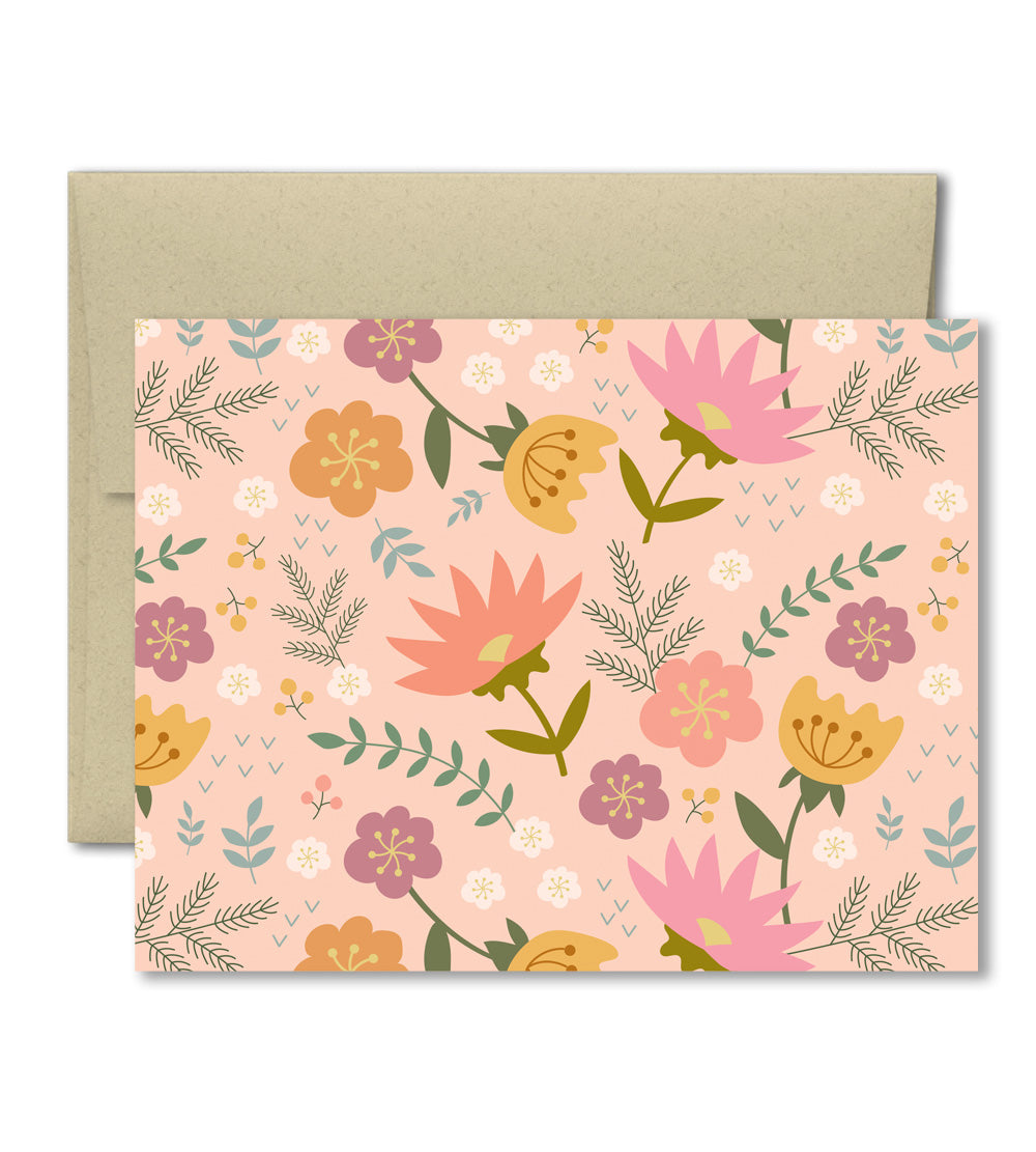 Note Card Set - Set of 8 cards - Peach Floral