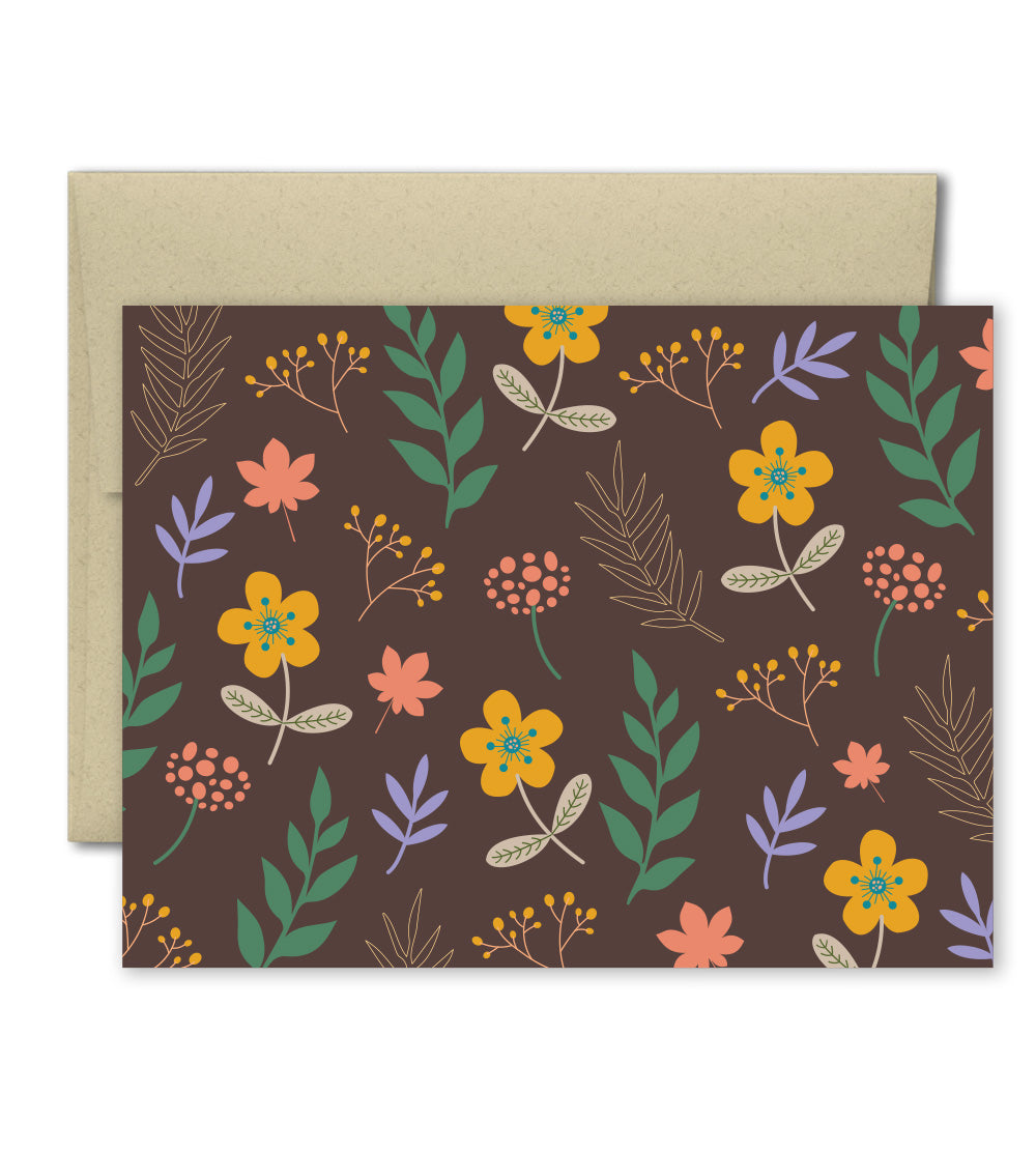 Note Card Set - Set of 8 cards - Brown Boho Floral