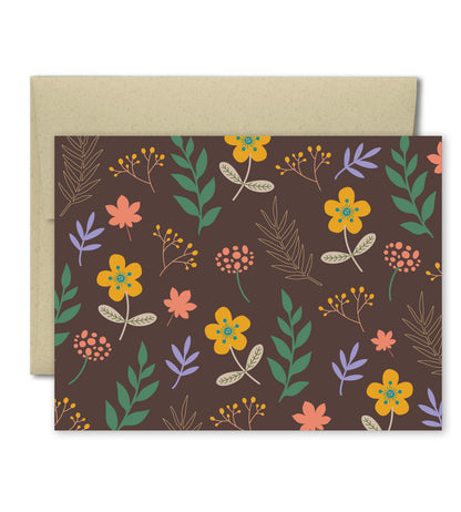 Note Card Set - Set of 8 cards - Brown Boho Floral
