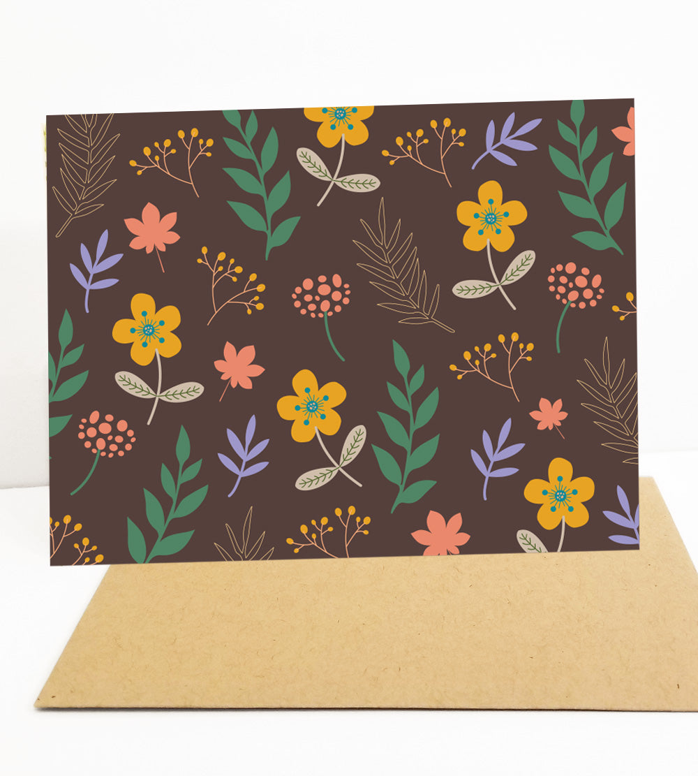 Note Card Set - Set of 8 cards - Brown Boho Floral