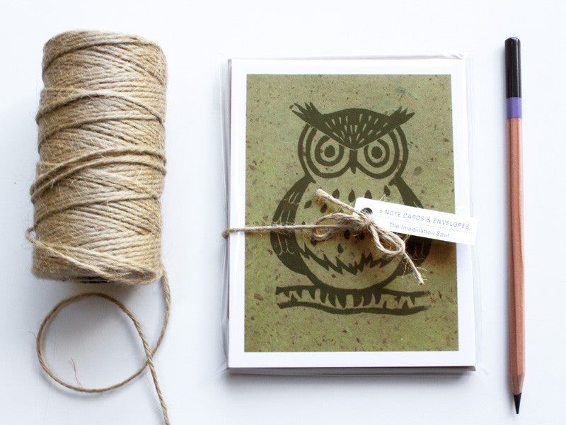 Owl Note Card Set - Linocut - Handmade Cards - The Imagination Spot - 1