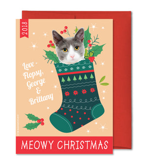 Personalized Pet Christmas Card - Custom Cat Holiday card