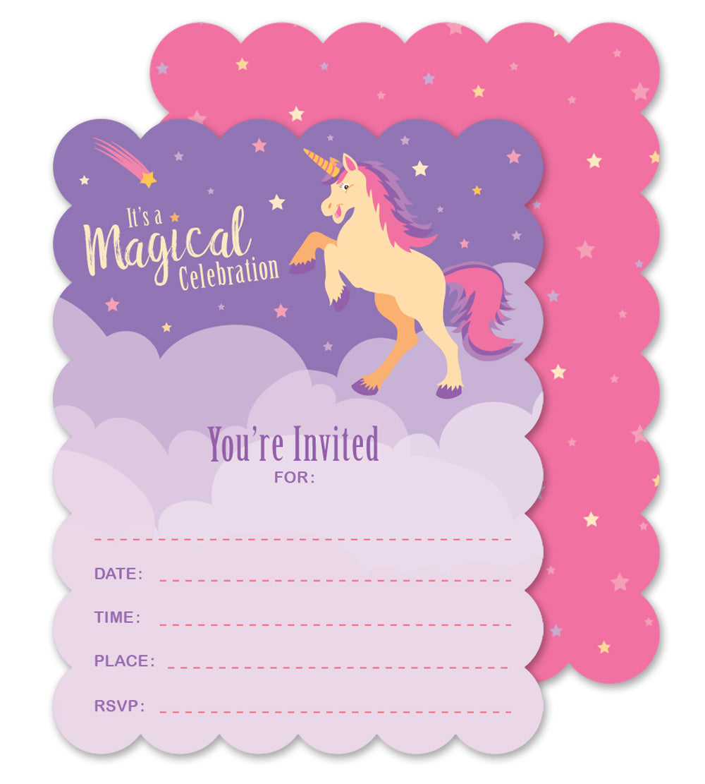 Unicorn Party Invites - Fill-in Party Invitations