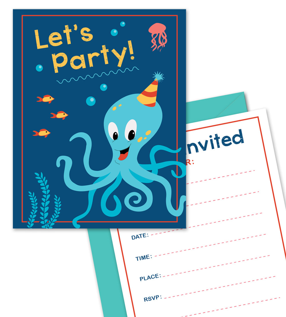 Octopus Party Invites - Fill-in Party Invitations