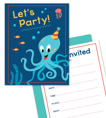 Octopus Party Invites - Fill-in Party Invitations