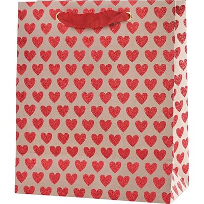 Red Glitter Hearts Gift Bag - Small