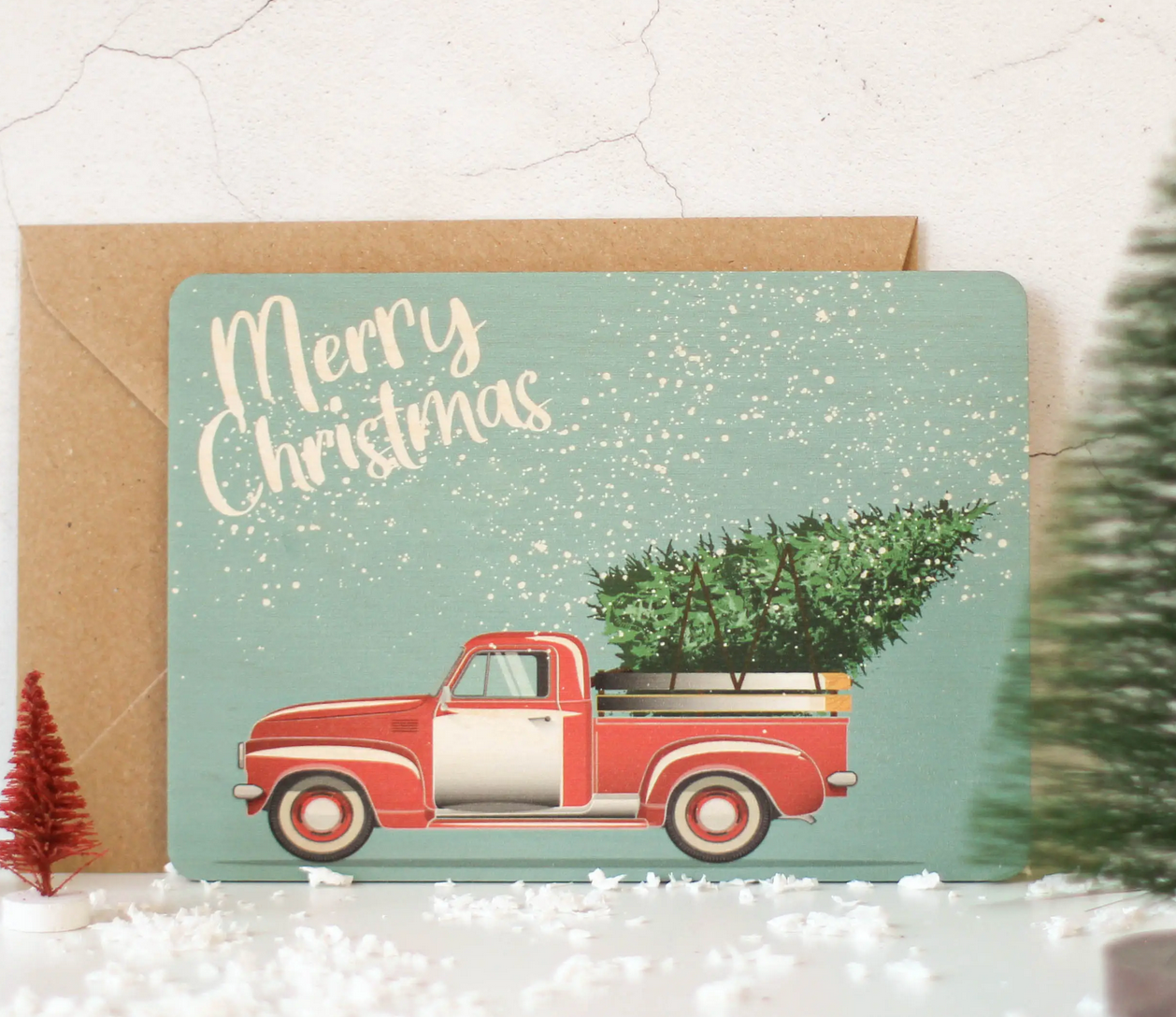 Wood Christmas Card - Retro Car