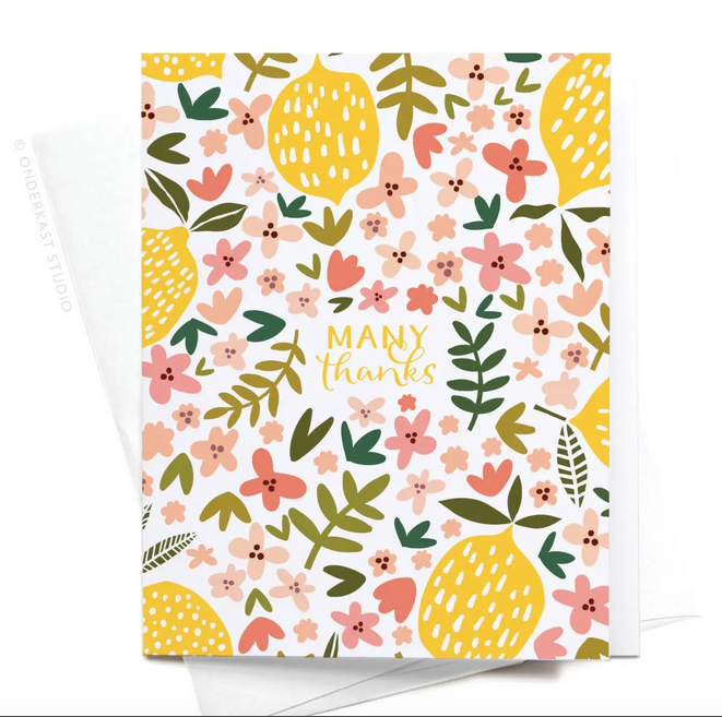 Many Thanks Greeting Card - Lemon Floral Thank You Card