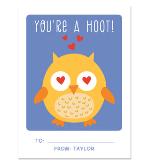 Valentine Card Set - You're A Hoot - Personalized Valentine Cards