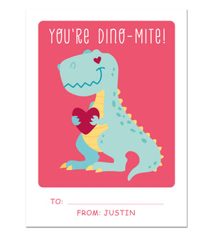 Valentine Card Set - Dinomite - Personalized Valentine Cards