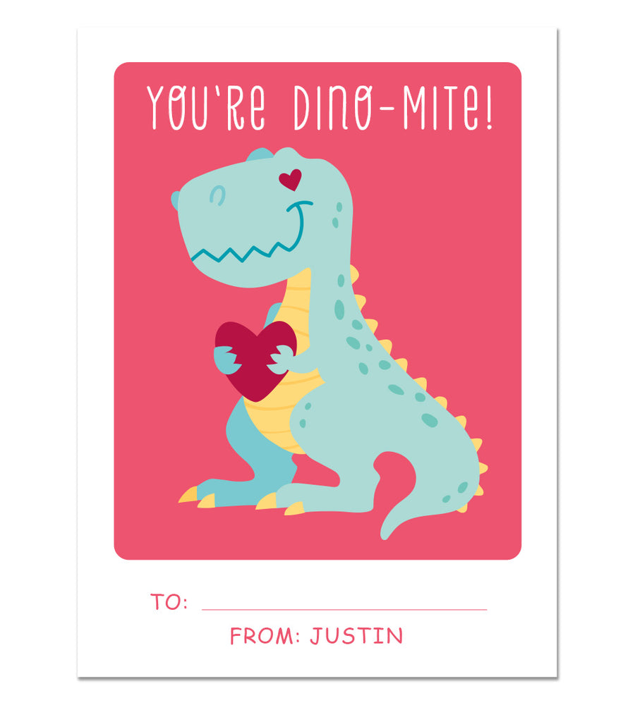Valentine Card Set - Dinomite - Personalized Valentine Cards