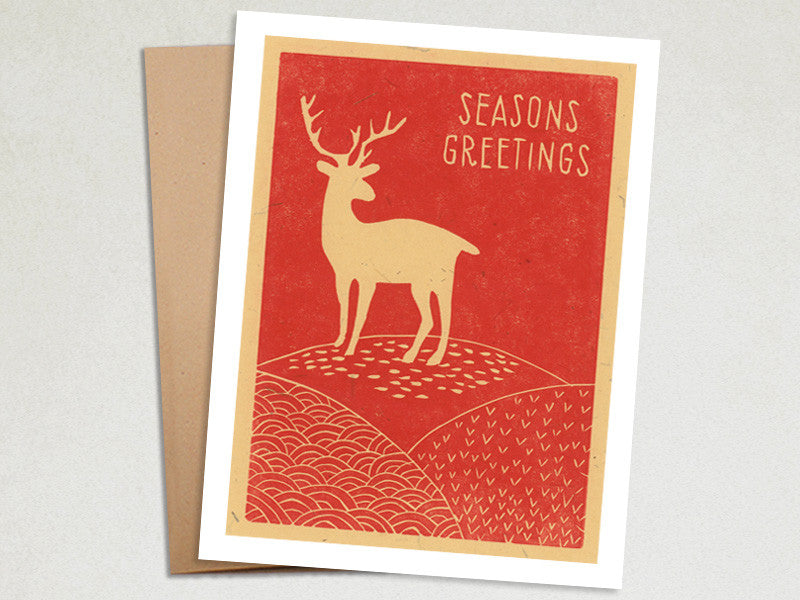 Reindeer Christmas Card- Handmade Cards - Linocut