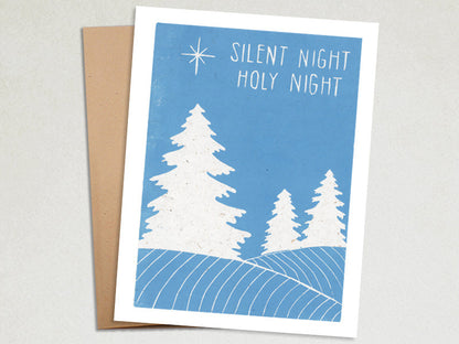 Christmas Tree Card - Silent Night Holiday Card - Linocut