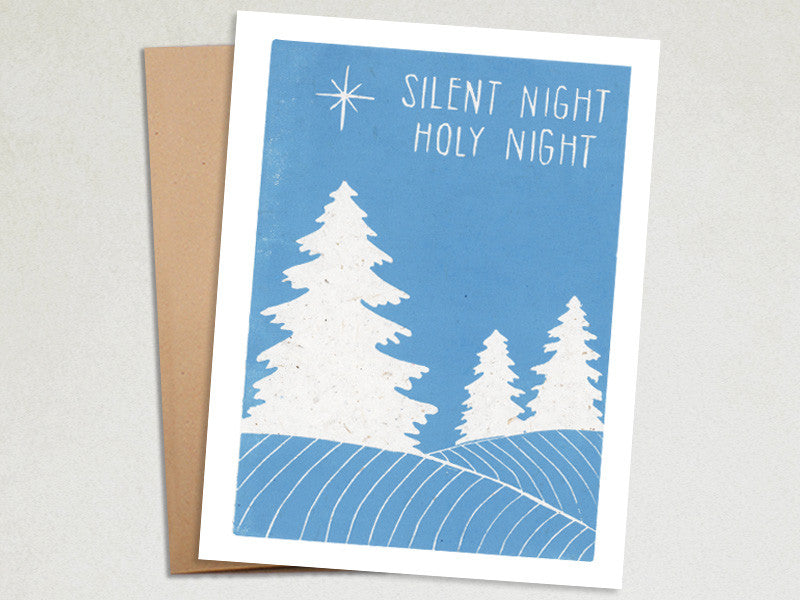 Christmas Tree Card - Silent Night Holiday Card - Linocut