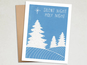 Christmas Tree Card - Silent Night Holiday Card - Linocut
