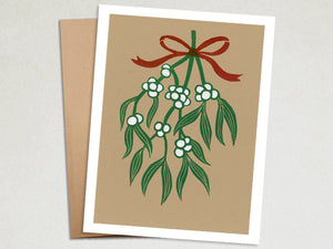 Christmas Card - Mistletoe Holiday Card - Linocut