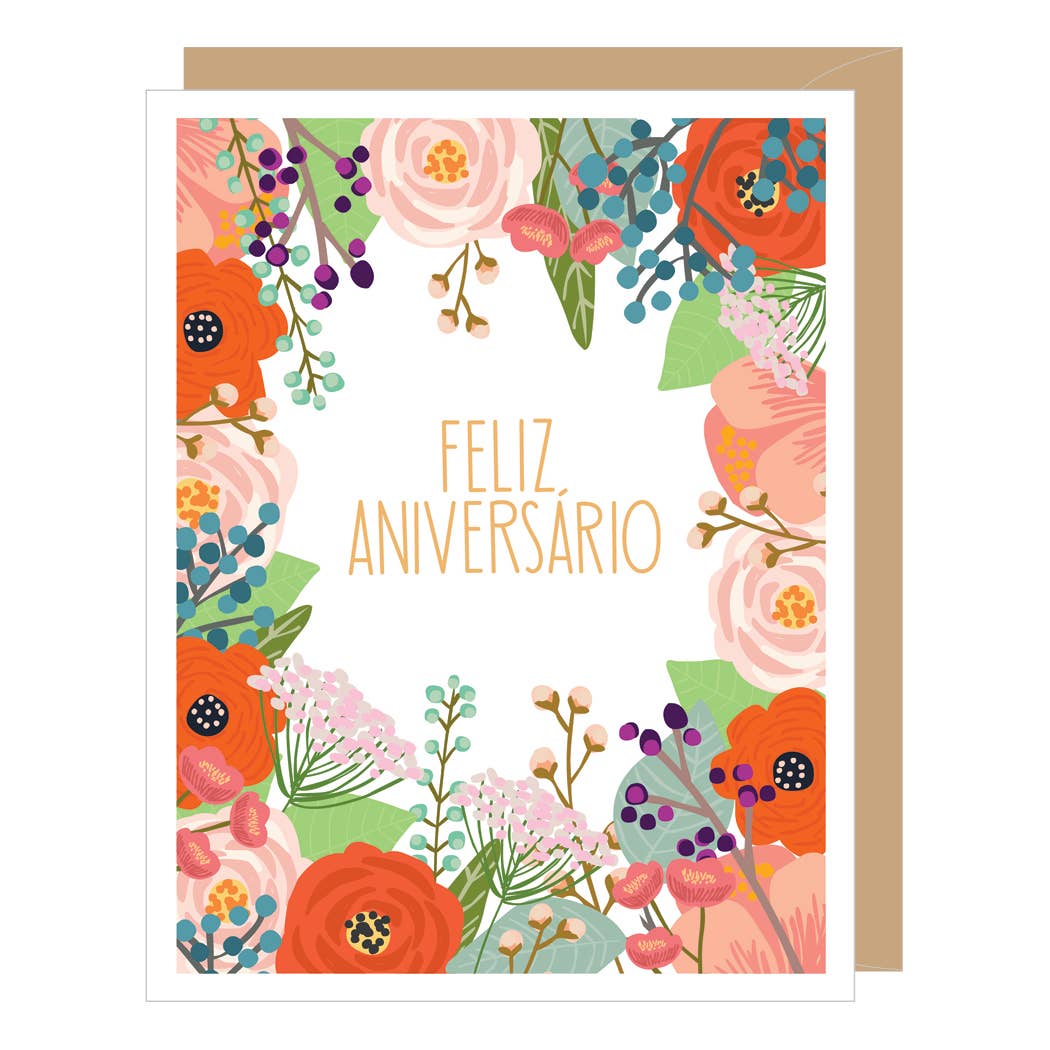 Spanish Floral Anniversary Card - Feliz Aniversario