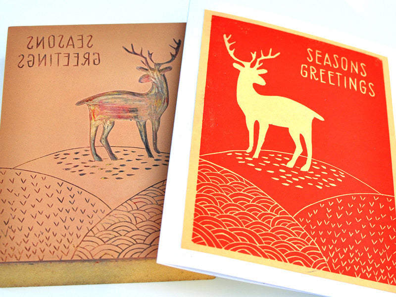 Reindeer Christmas Card- Handmade Cards - Linocut